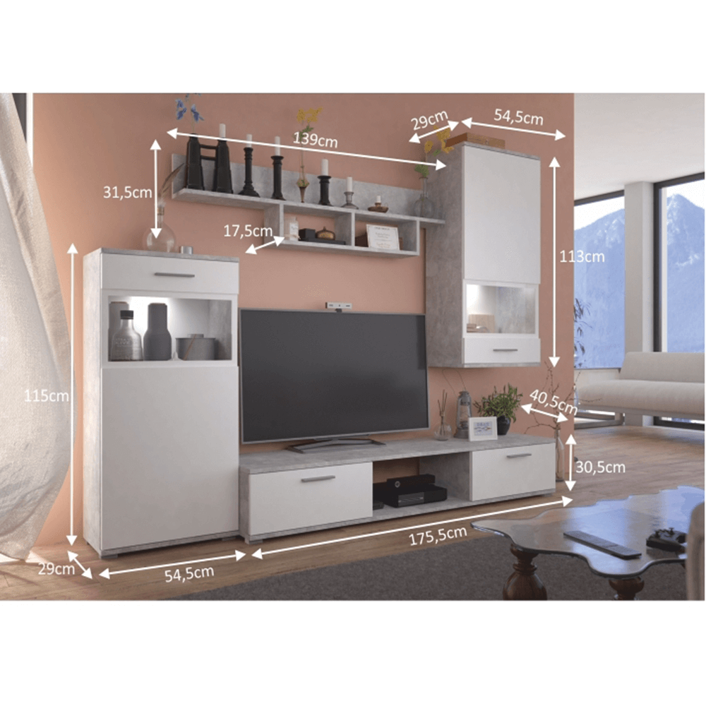 Mobilier living, alb/carbon deschis, BREAK