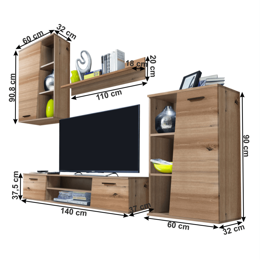 Perete living, stejar artizanal, VIVIEN