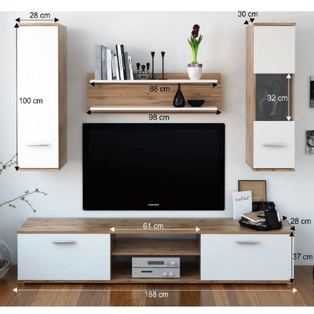 Mobilier pentru living, stejar wotan/alb, WAW NEW