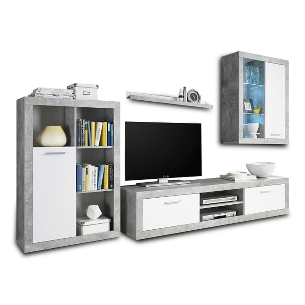 Mobilier de living, alb/ciment, KLARK