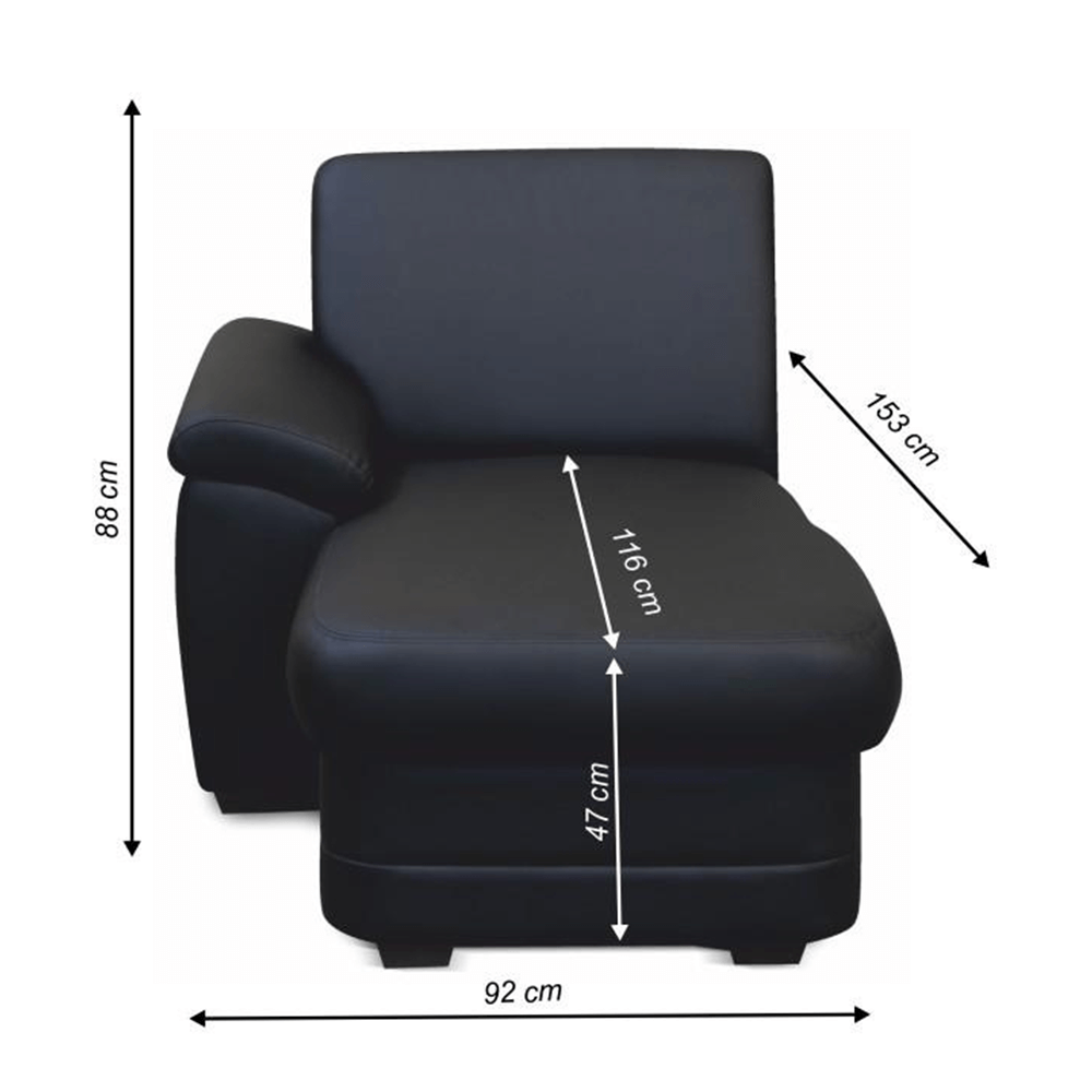 Otoman, piele eco neagră, stânga, BITER OTT 1B L
