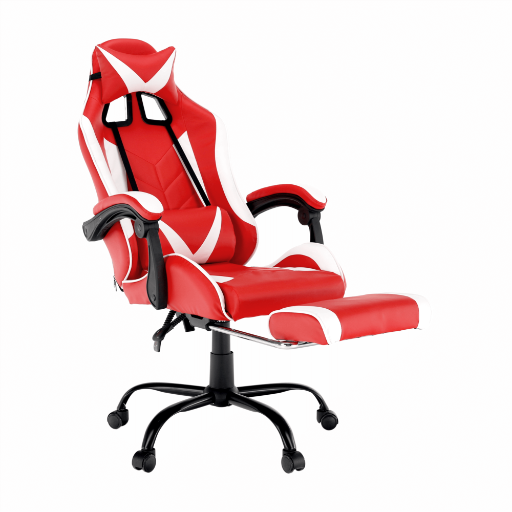 Fotoliu birou/gaming, negru/alb/roşu, OZGE NEW