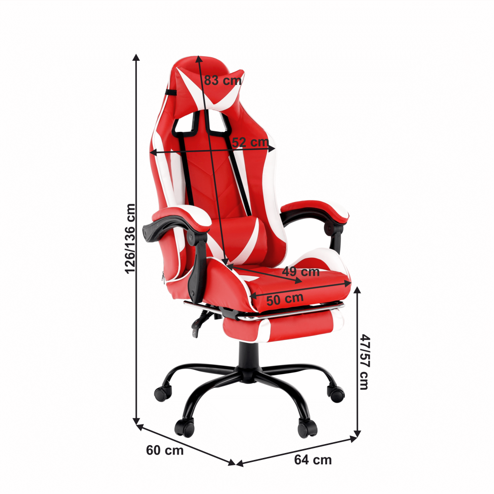 Fotoliu birou/gaming, negru/alb/roşu, OZGE NEW
