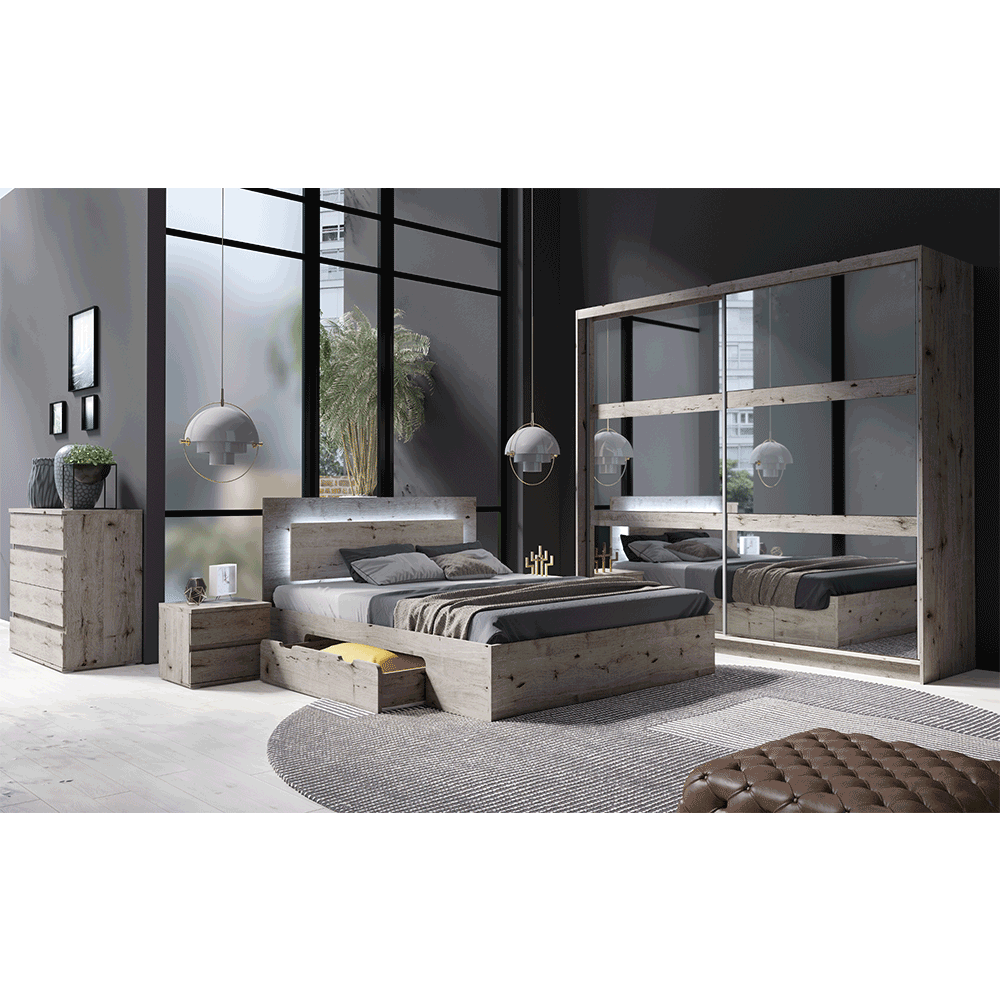 Pat 160x200, cu iluminare LED din spate, stejar welington, TOGOS