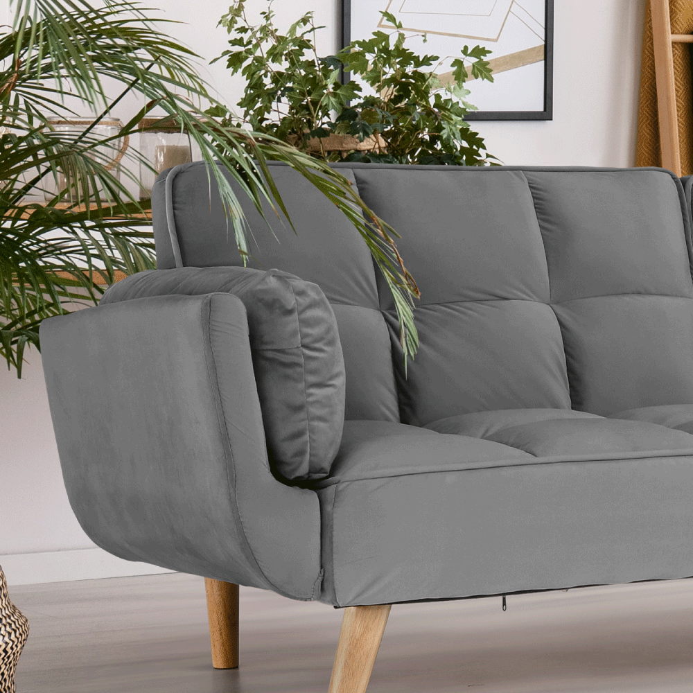 Colţar extensibil, catifea gri deschis / fag, KAPRERA NEW