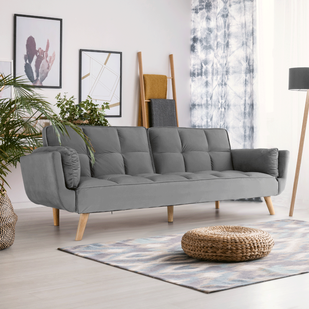 Colţar extensibil, catifea gri deschis / fag, KAPRERA NEW