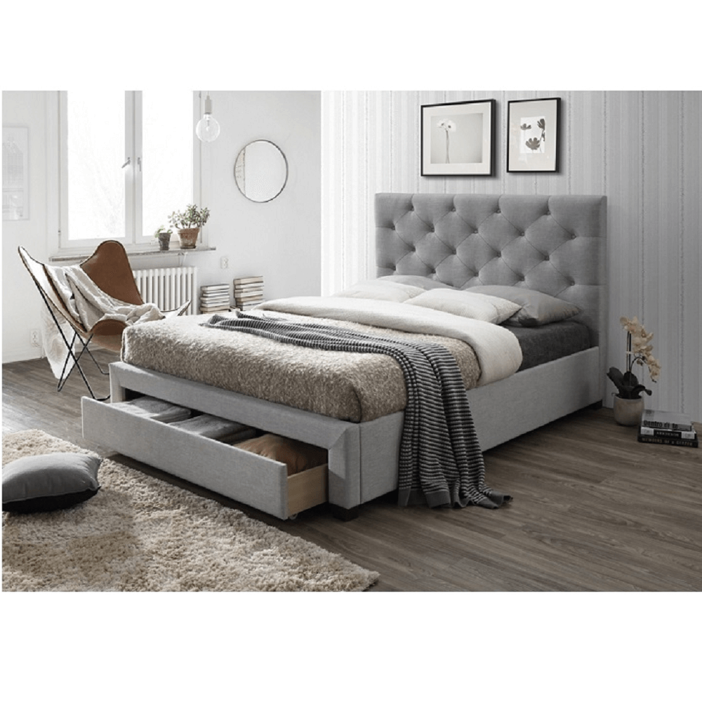 Pat modern cu spaţiu pentru depozitare, textil gri, 160x200, SANTOLA