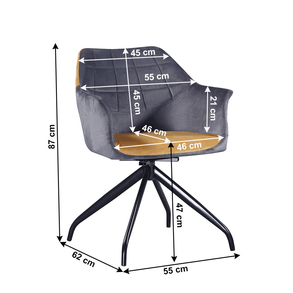 Scaun pivotant, gri, ţesătură de catifea camel / negru, RATOKO