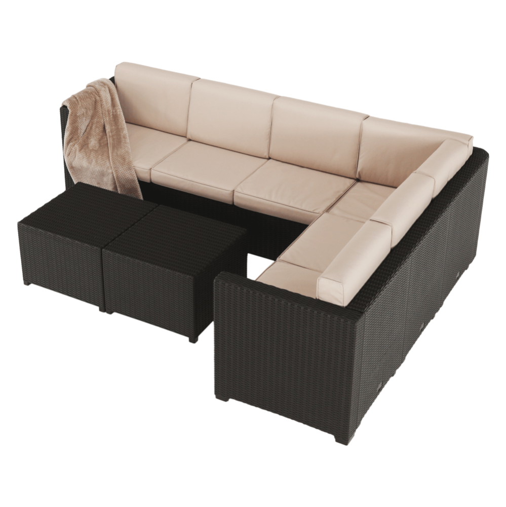 Set de grădină din rattan, 3 piese, maro/bej, RODEN