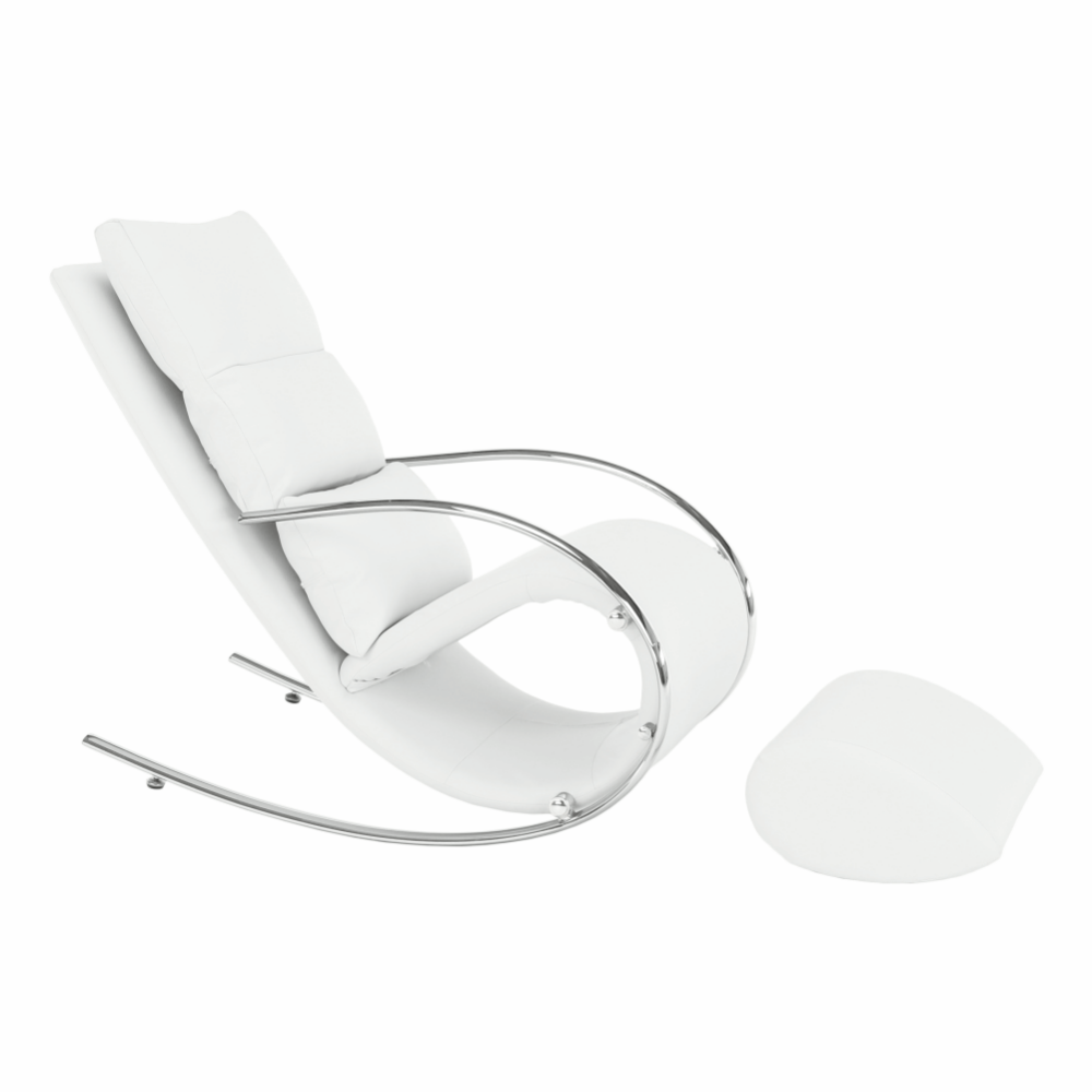 Fotoliu balansoar, piele eco albă/ metal, ROGER