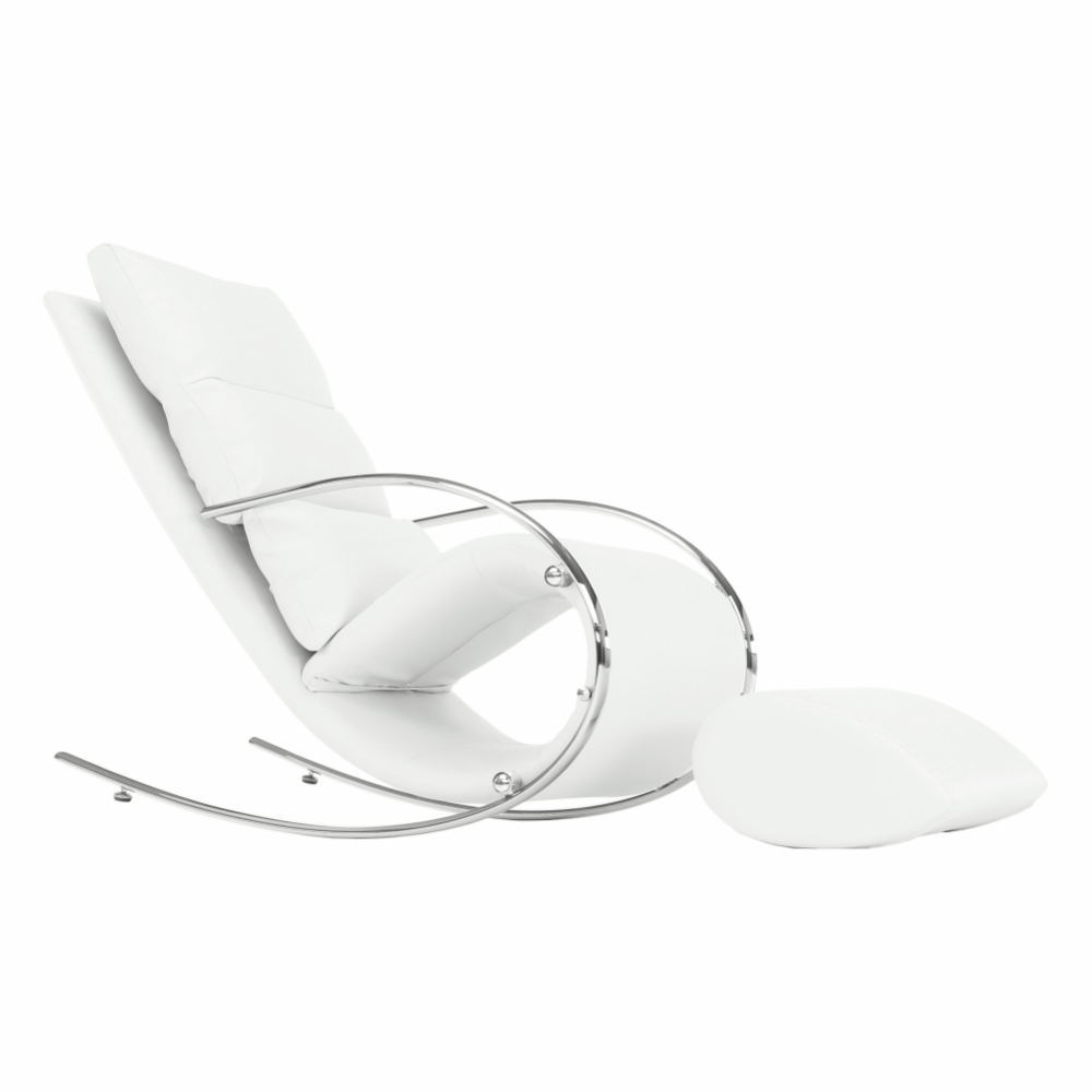 Fotoliu balansoar, piele eco albă/ metal, ROGER