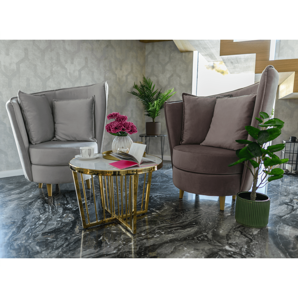 Fotoliu Art Deco, ţesătură Paros de culoare gri deschis / fag, ROUND NEW