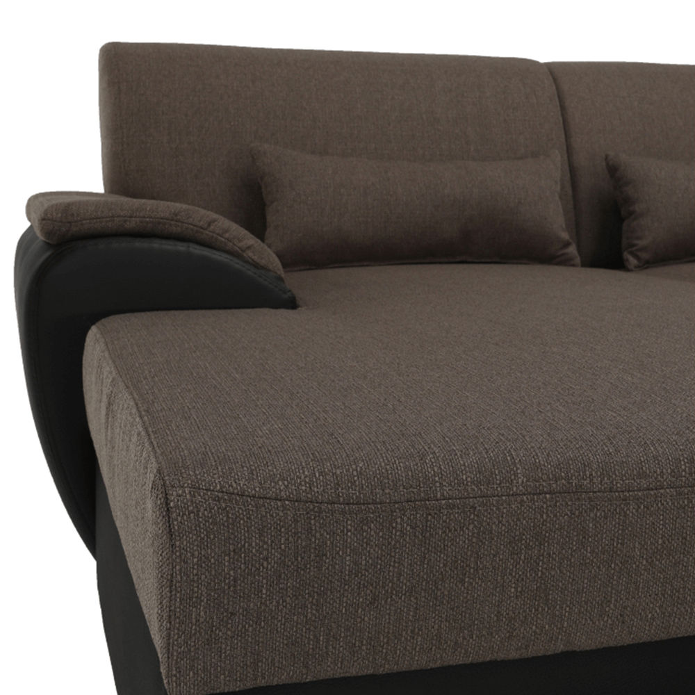 Colţar în formă de U, material textil maro/piele ecologică maro, stânga, EMILY U