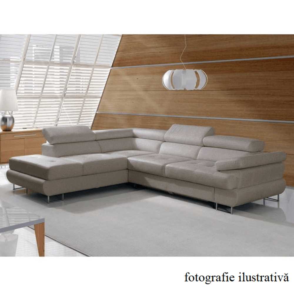 Colţar cu spaţiu de depozitare, maro deschis, material textil, stânga, BUTON R
