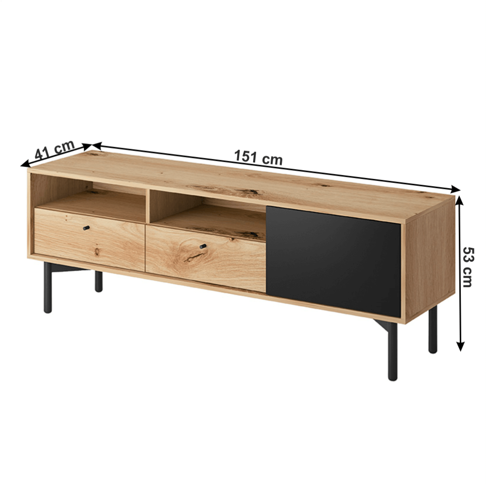 Comodă RTV FRTV 151, stejar artisan/negru, FORSO