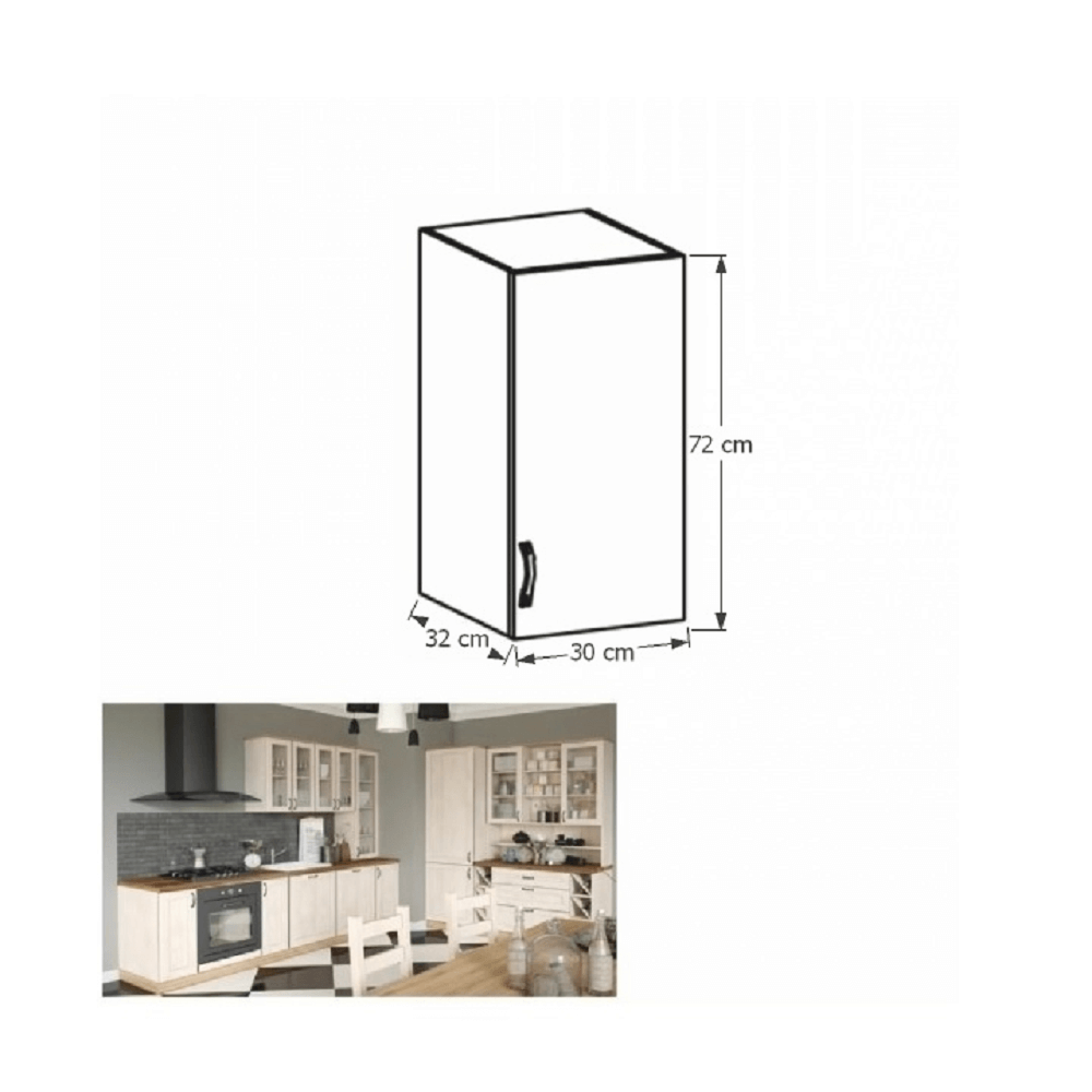 Dulap superior, alb/pin nordic, deschidere dreapta, ROYAL G30