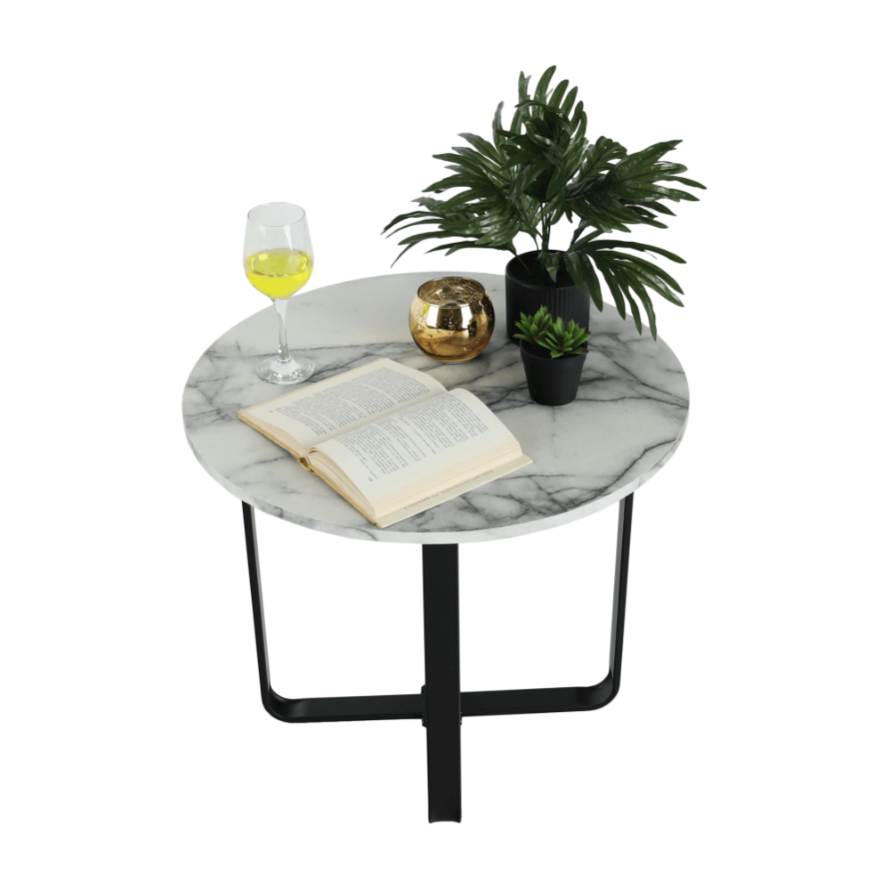 Măsuţă de cafea, marmură alba / metal negru, SALINO
