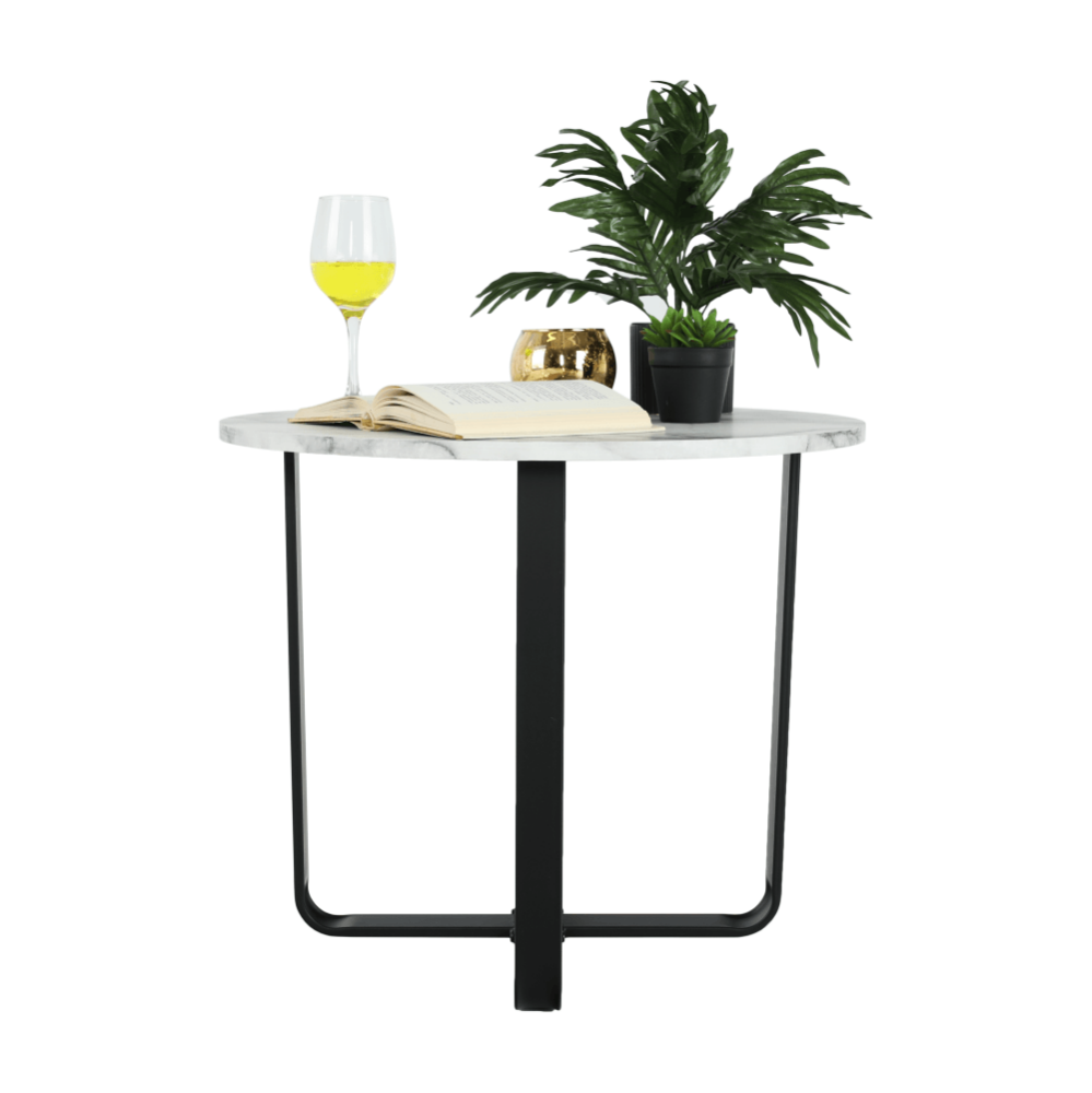 Măsuţă de cafea, marmură alba / metal negru, SALINO