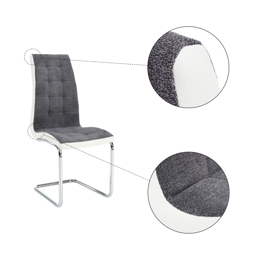 Scaun bucătărie, material textil gri închis/piele ecologică albă/crom, SALOMA NEW