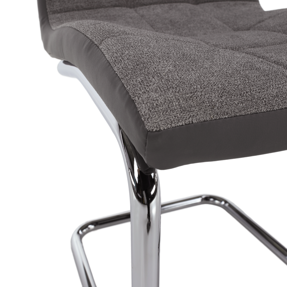 Scaun bucătărie, material textil gri deschis/piele ecologică gri/crom, SALOMA NEW