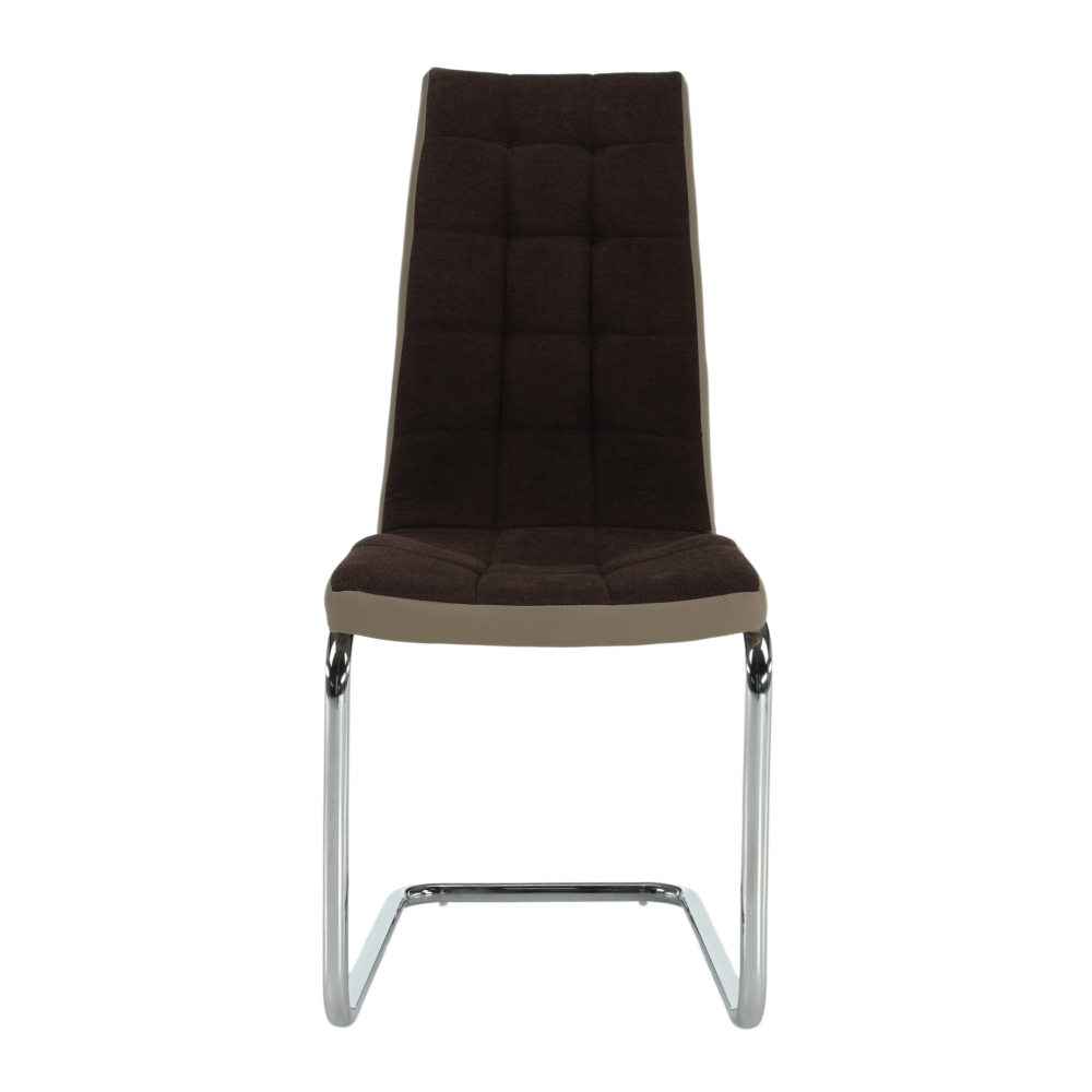 Scaun bucătărie, material textil maro/piele ecologică bej/crom, SALOMA NEW