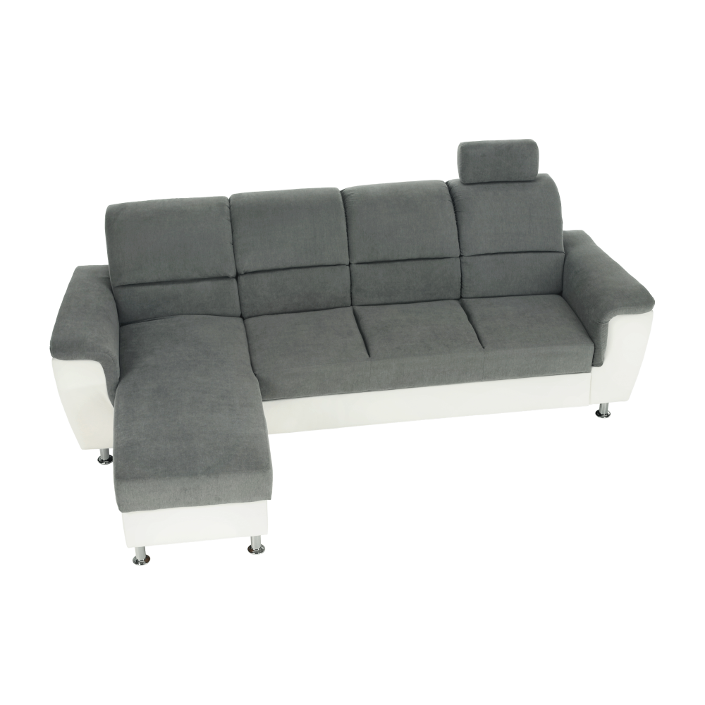 Colţar mic, piele ecologică alb/material textil gri, model stânga, SANTIAGO