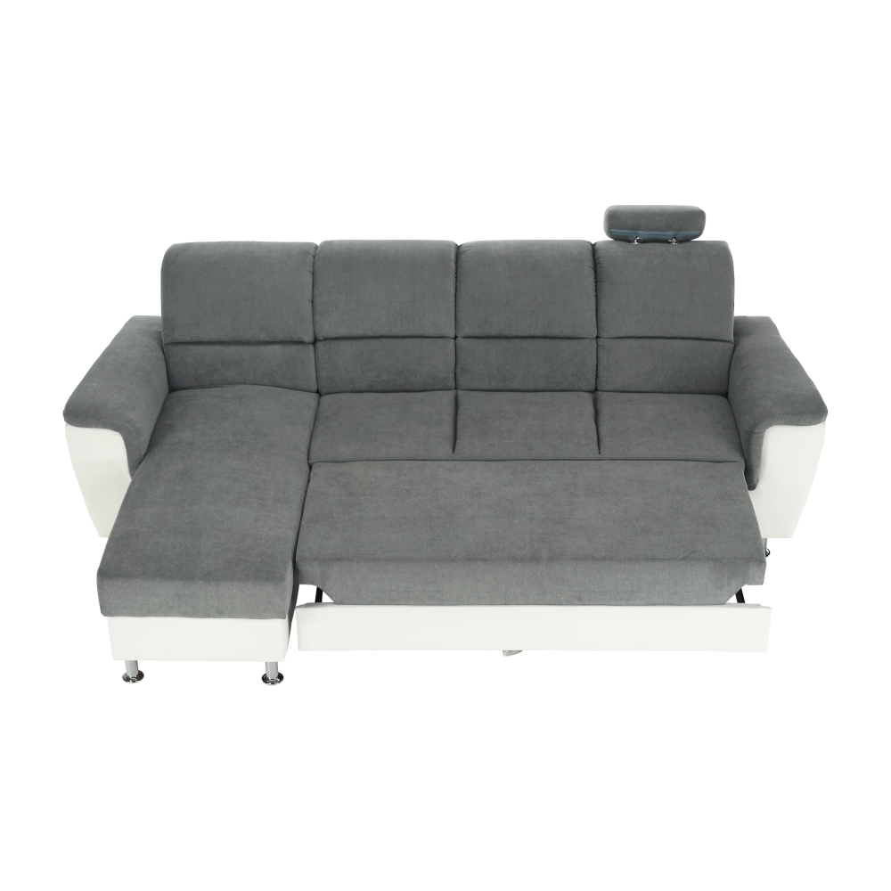 Colţar mic, piele ecologică alb/material textil gri, model stânga, SANTIAGO