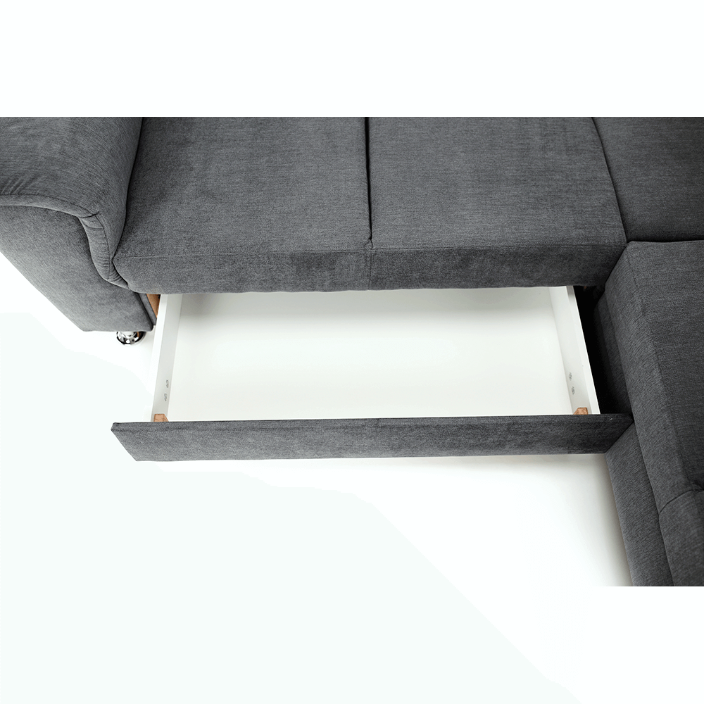 Colţar extensibil, material textil gri, model stânga, SANTIAGO
