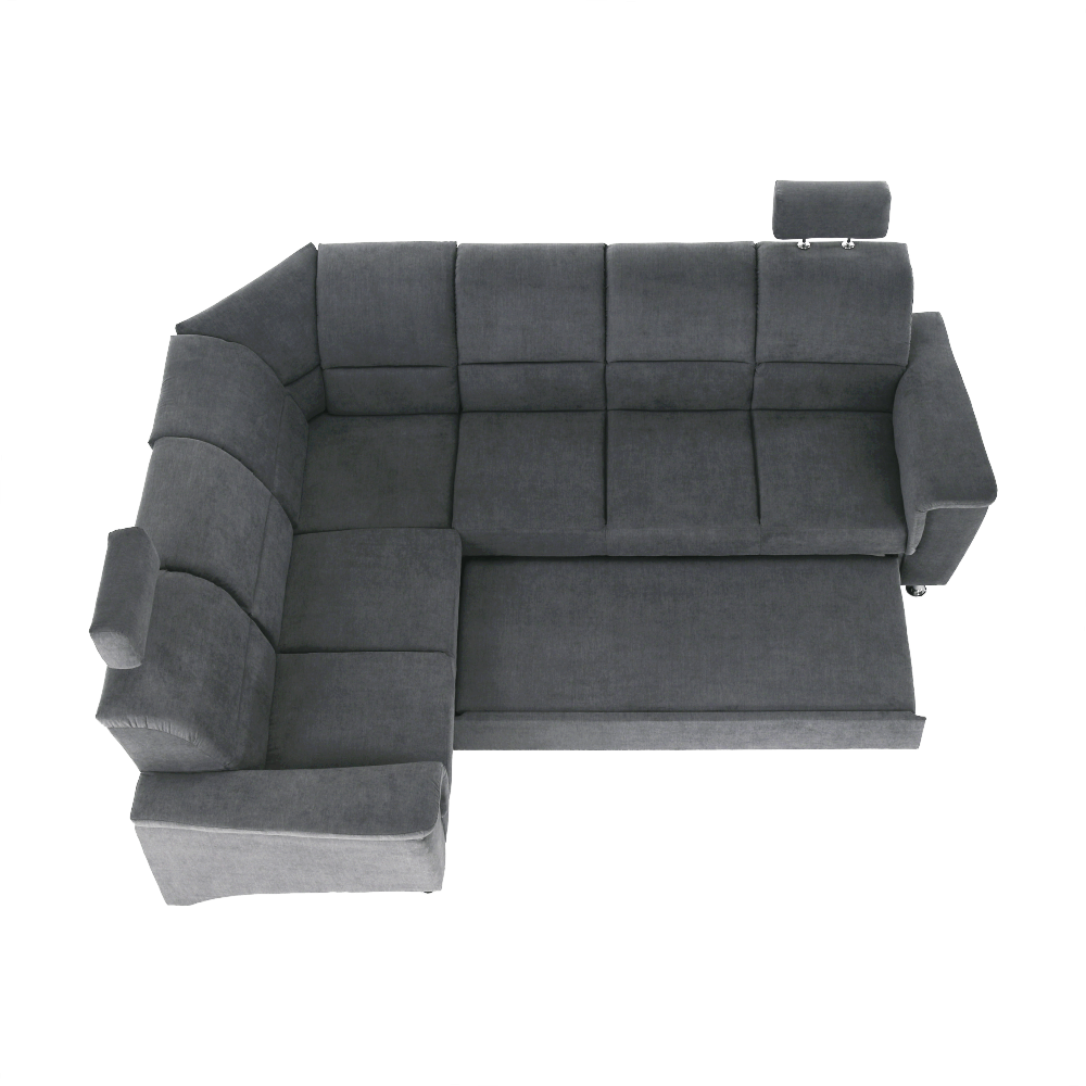 Colţar extensibil, material textil gri, model stânga, SANTIAGO