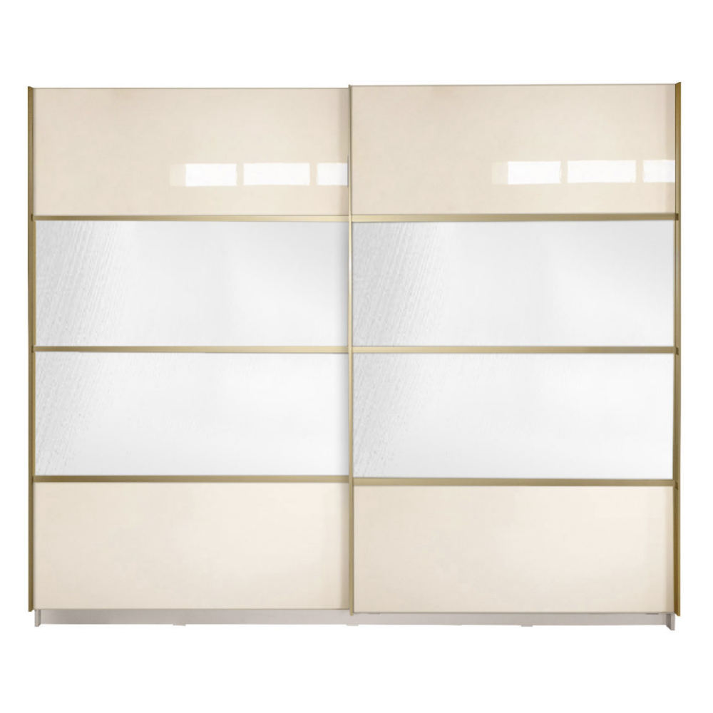 Gold Dulap 2500 Crem cu usi MDF Lucios si Oglinda
