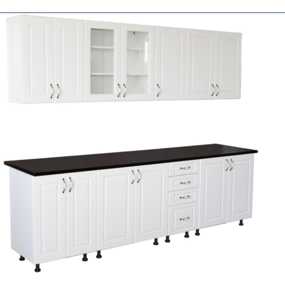 Bucatarie Zebra 260 cm din MDF Alb Mat cu blat termoizolant negru