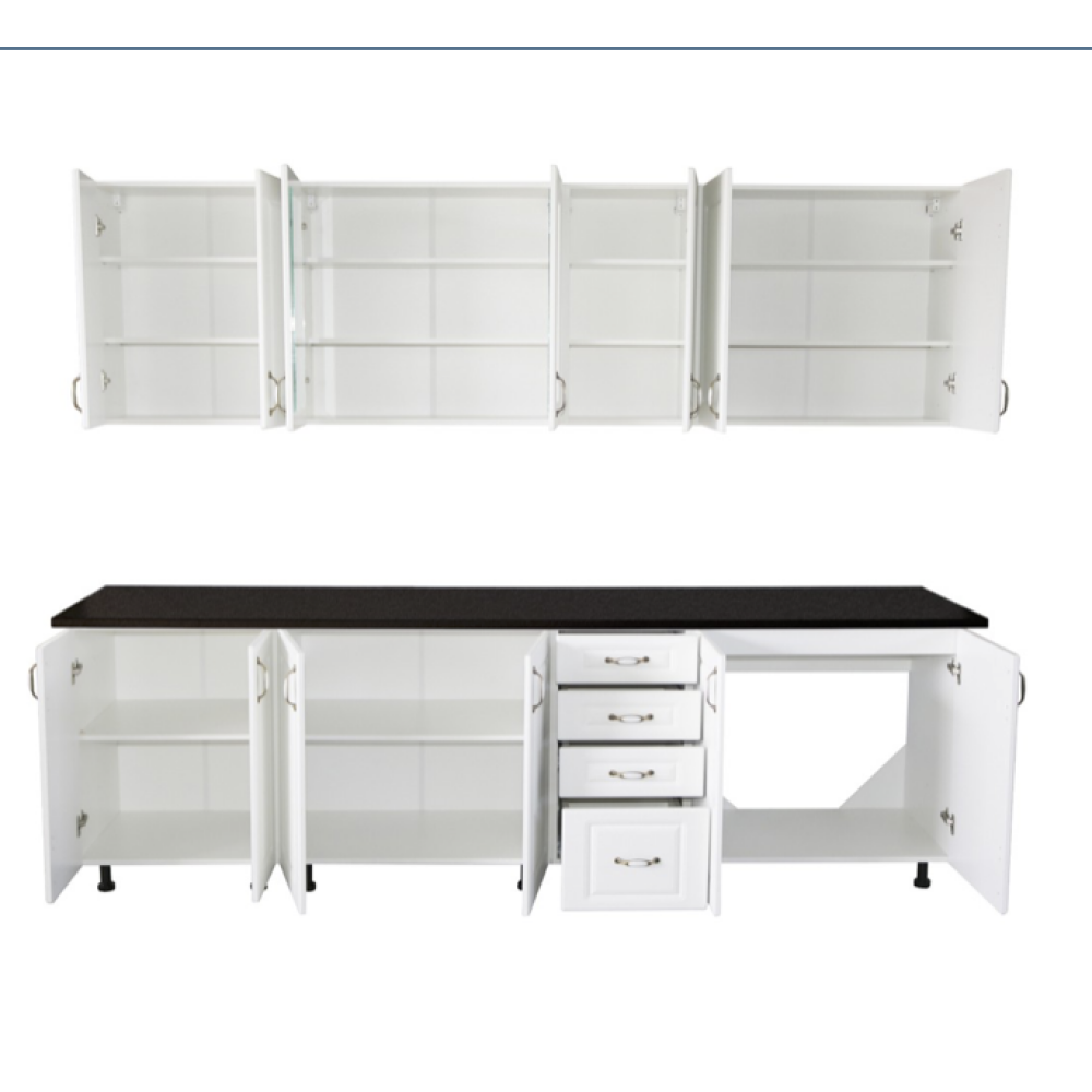 Bucatarie Zebra 260 cm din MDF Alb Mat cu blat termoizolant negru