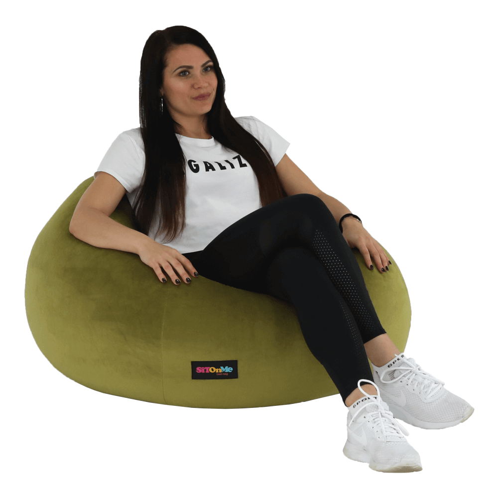 Fotoliu tip sac, material textil verde măsliniu, TRIKALO