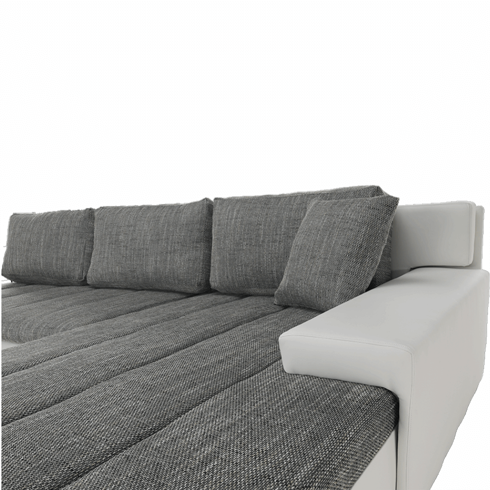 Colţar, piele ecologică/ alb/material  gri melir, TONIKS