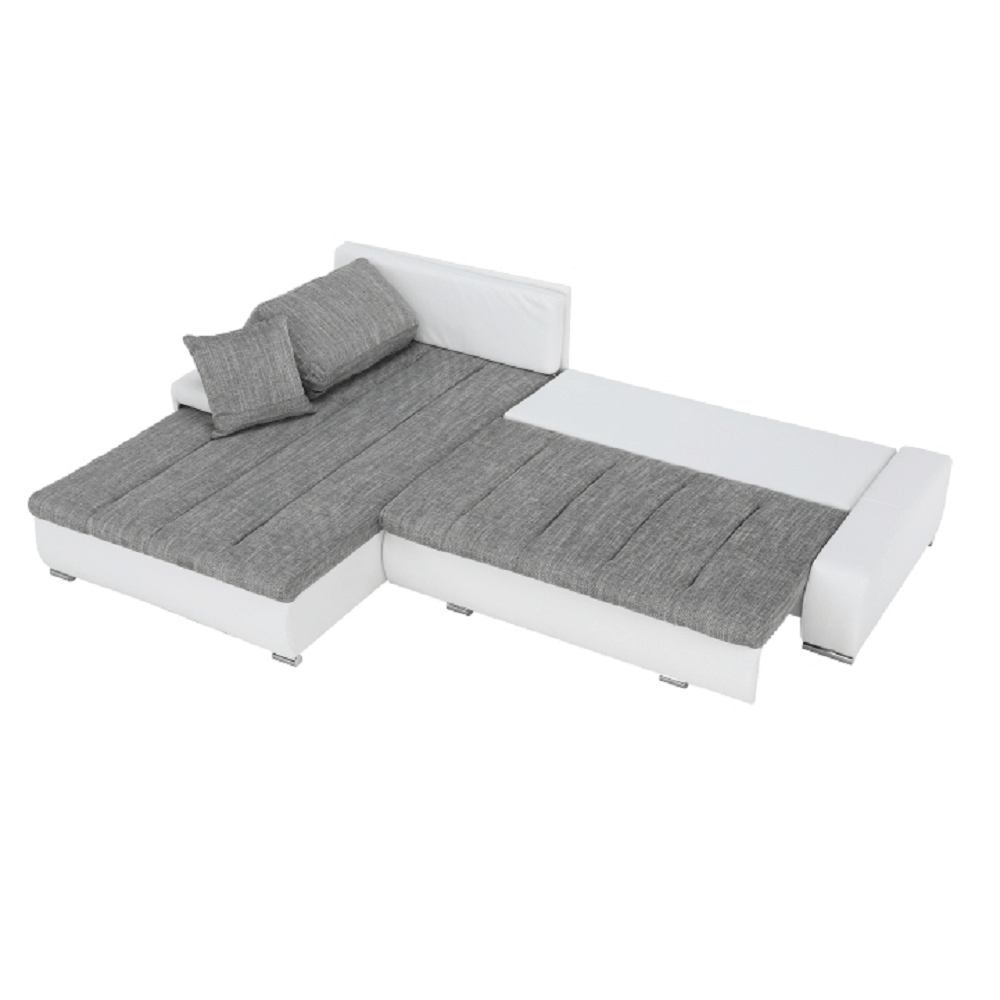 Colţar, piele ecologică/ alb/material  gri melir, TONIKS