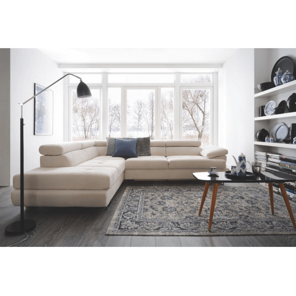 Colţar, material textil gri deschis, model stânga, BUTON P