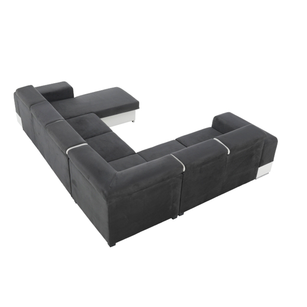 colţar în formă de U, piele ecologică albă/material textil gri, model dreapta, KAMELIA