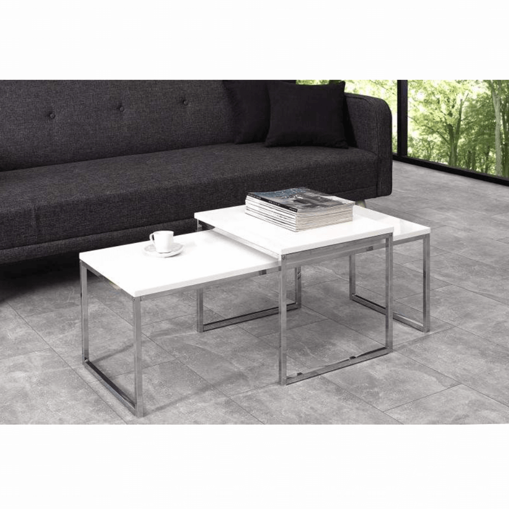 Set 2 măsuţe de cafea, alb extra lucios, ENISOL TYP 2