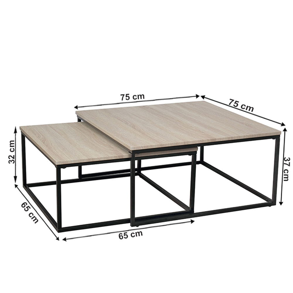 Set de două măsuţe de cafea, stejar sonoma/negru, KASTLER TIPUL 1