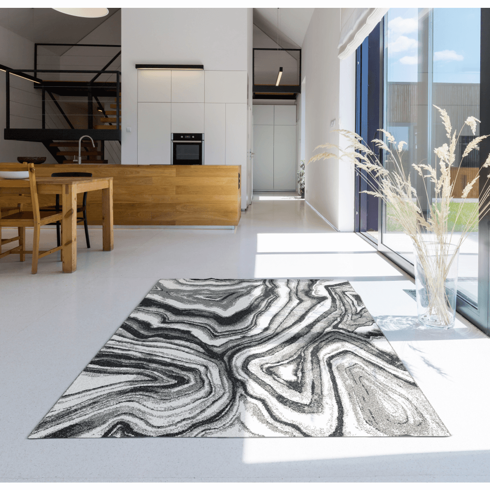 Covor,  alb/negru/model, 100x150, SINAN