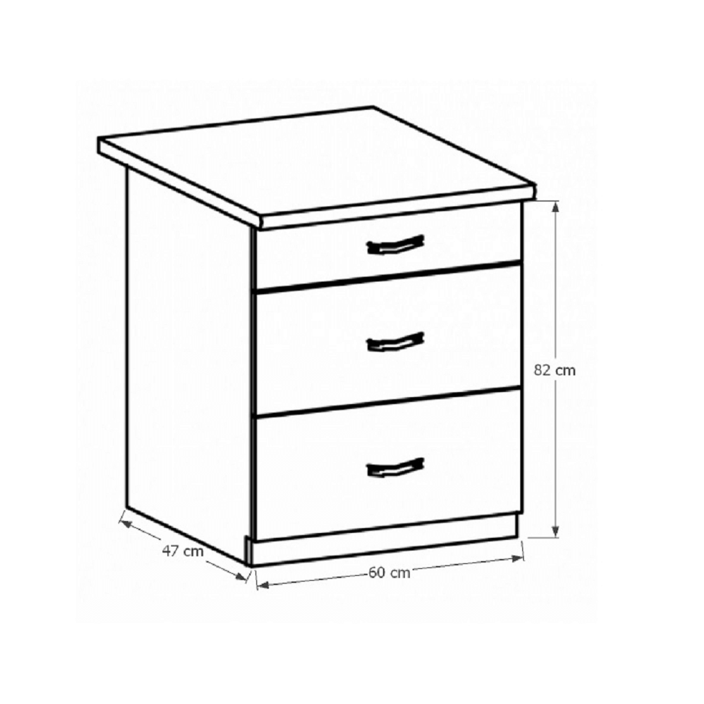 Dulap inferior D60S3 cu 3 sertare, nuc Milano, SICILIA