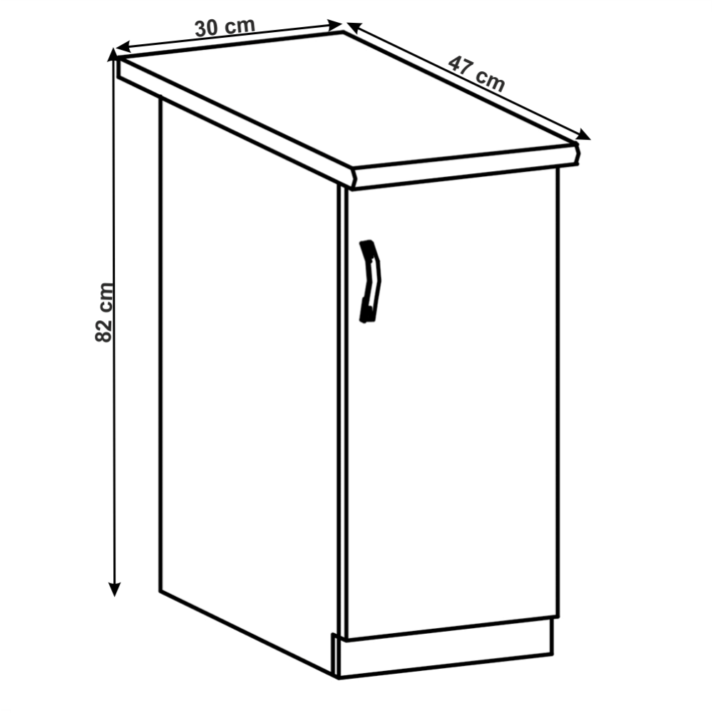 Cabinet inferior, gri mat/alb, model dreapta, LAYLA D30