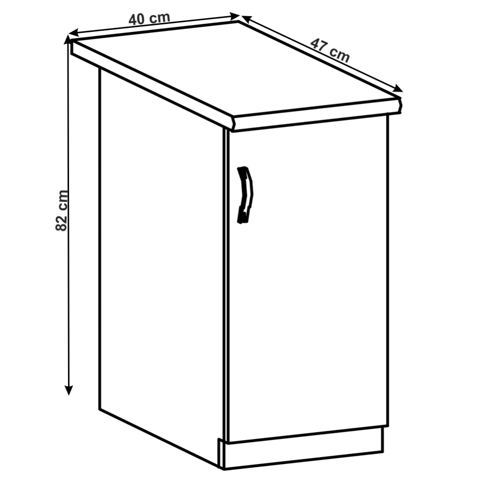 Cabinet inferior, gri mat/alb, model dreapta, LAYLA D40