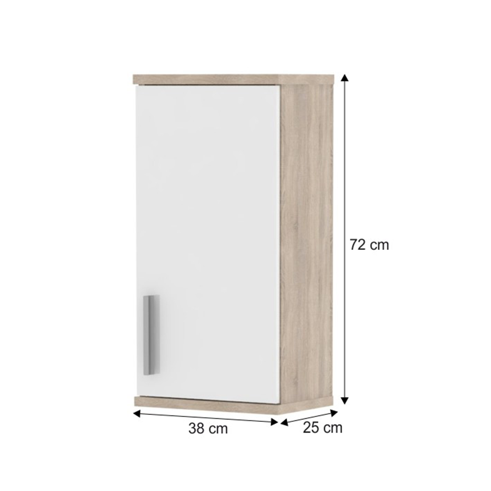 Dulap superior pentru baie, alb semi strălucire/stejar sonoma, LESSY LI 04