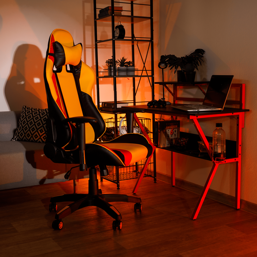 Fotoliu birou/gaming, galben/negru/portocaliu, SOLERO