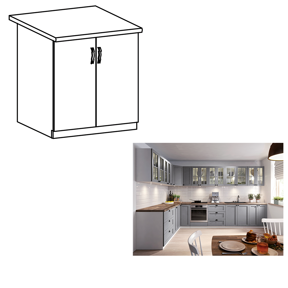 Cabinet inferior cu două uşi, gri mat/alb, LAYLA D60