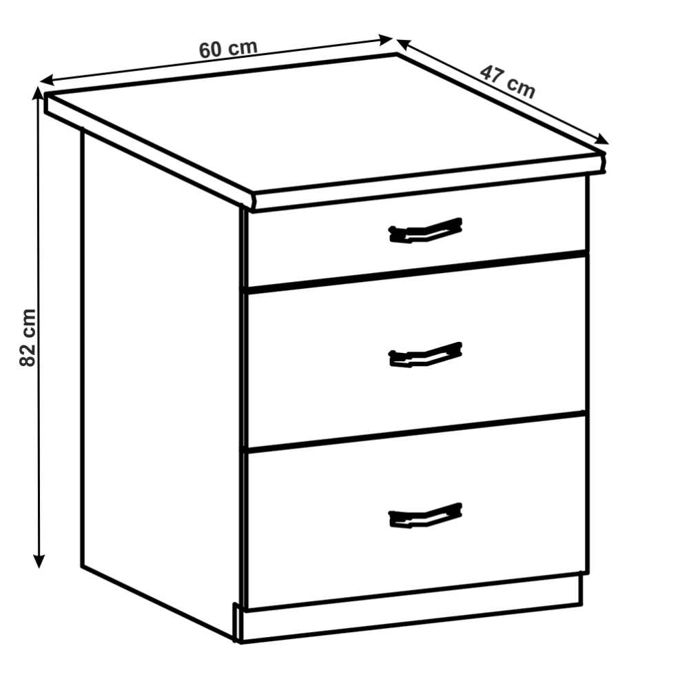 Cabinet inferior cu sertare, gri mat/alb, LAYLA D60S3