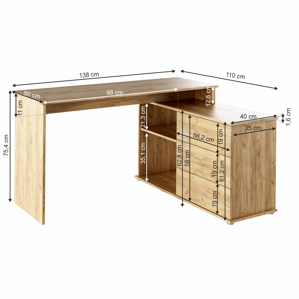 Birou PC universal de colţ, stejar artisan, TERINO