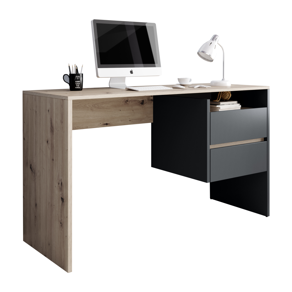 Masă PC, stejar artisan/grafit-antracit, TULIO