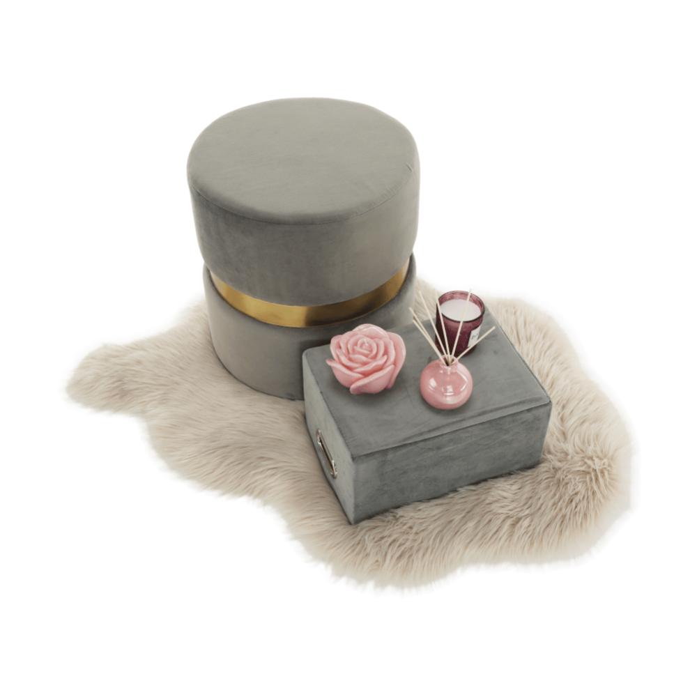 Taburet, catifea Velvet gri maroniu/vopsea aurie, VIZEL